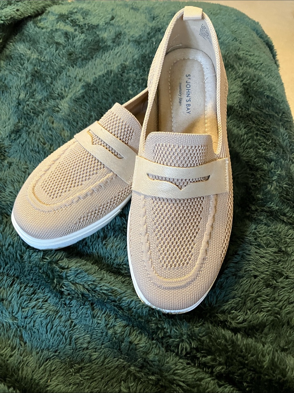 St. John's Bay Women's Knit Slip-On Loafers in Light Beige